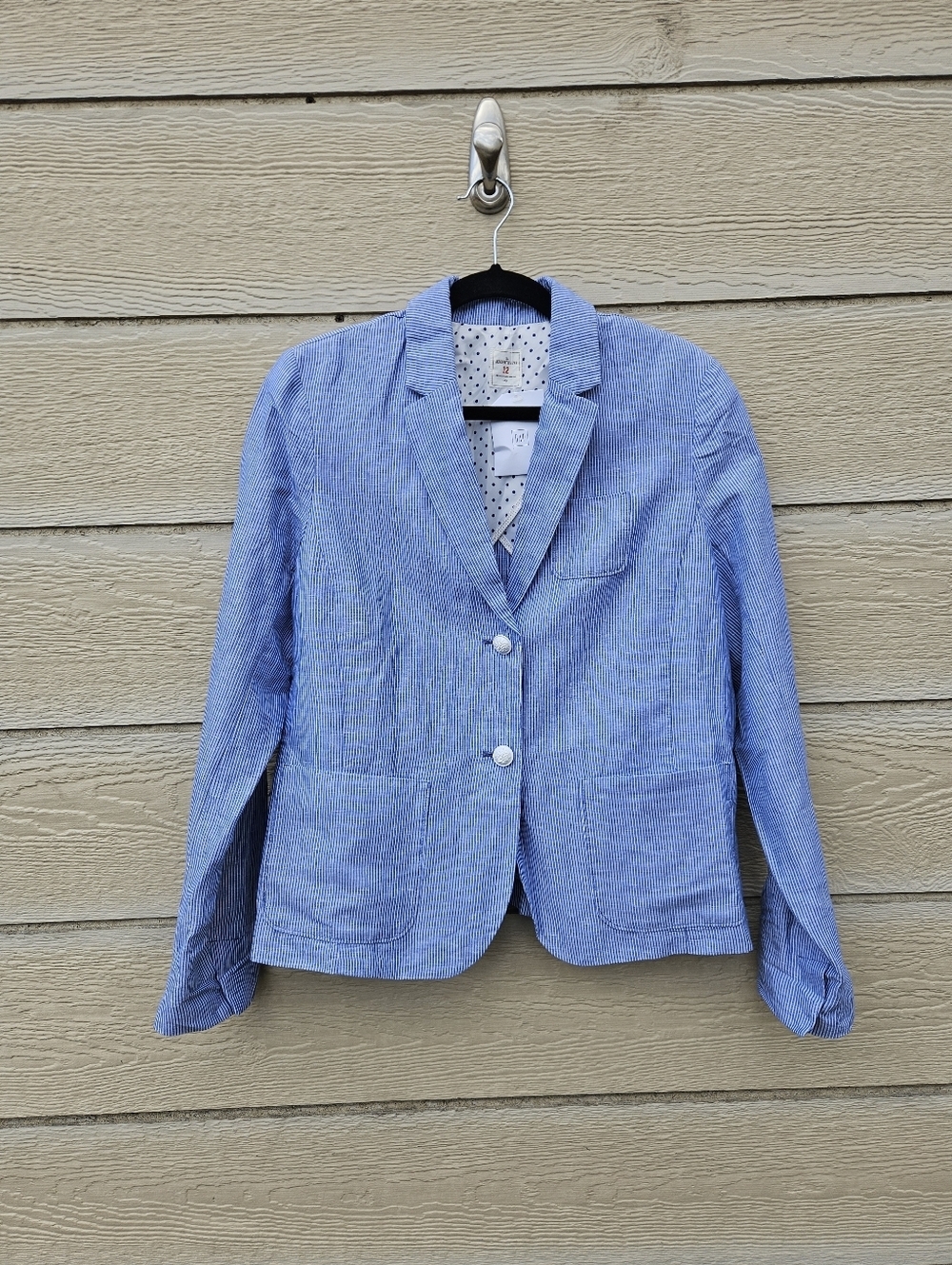 NWOT Gap the Academy Blazer blue stripe cotton linen blend size 12